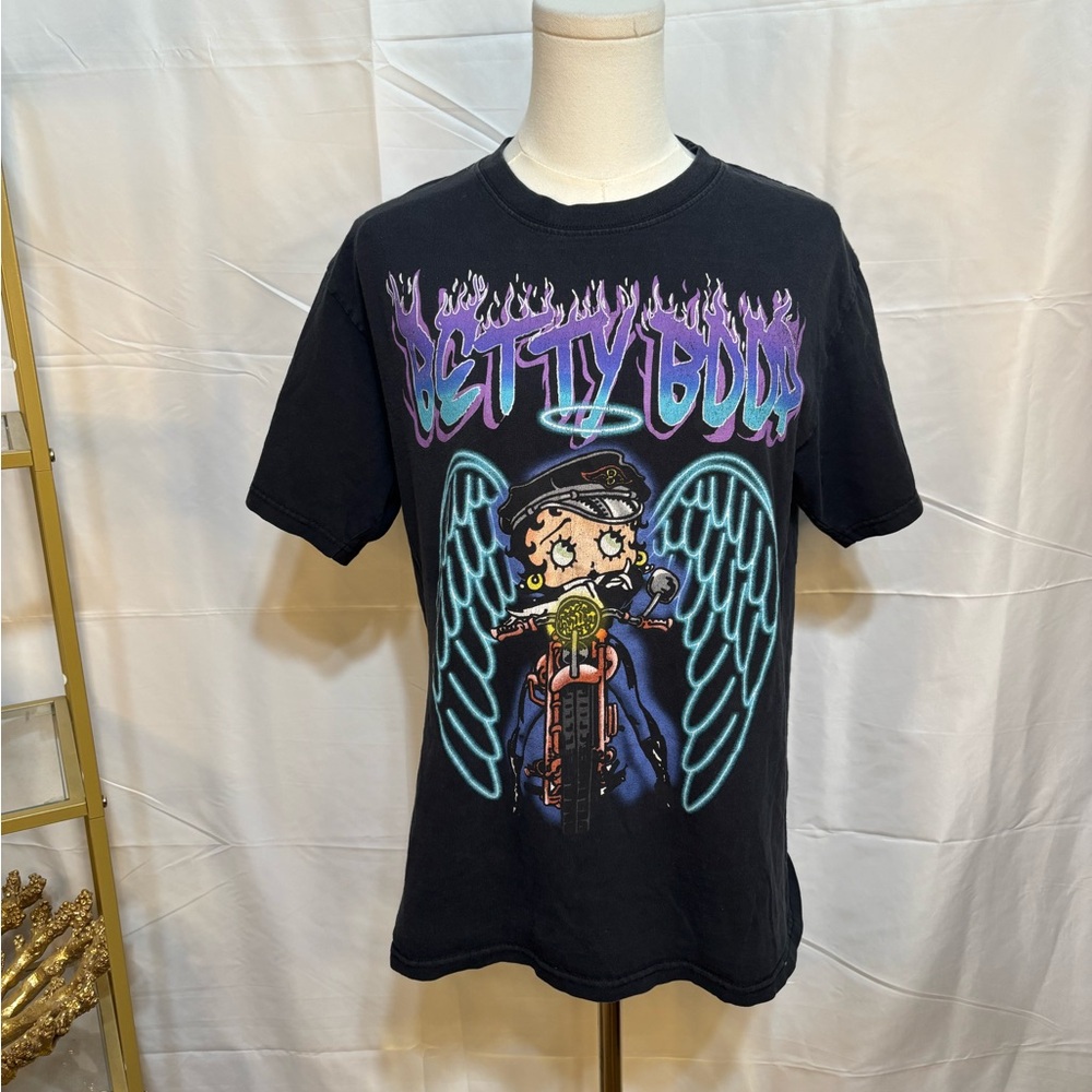 Betty Boop Biker Angel‎ Graphic Tee Double Sided Y2K Streetwear | Small